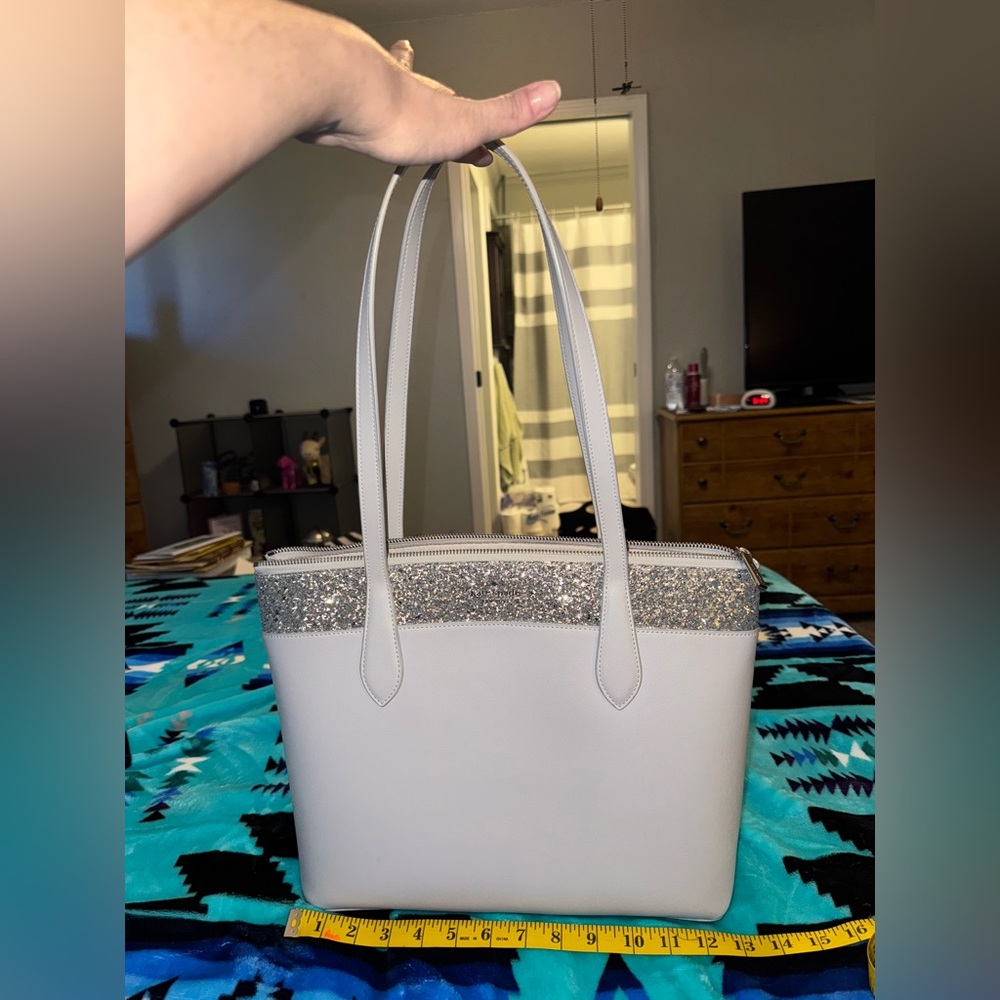 Kate Spade White Tote with Silver Glitter